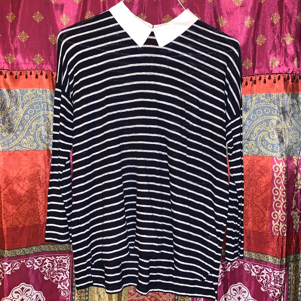 Long Sleeve Stripped Collar Shirt